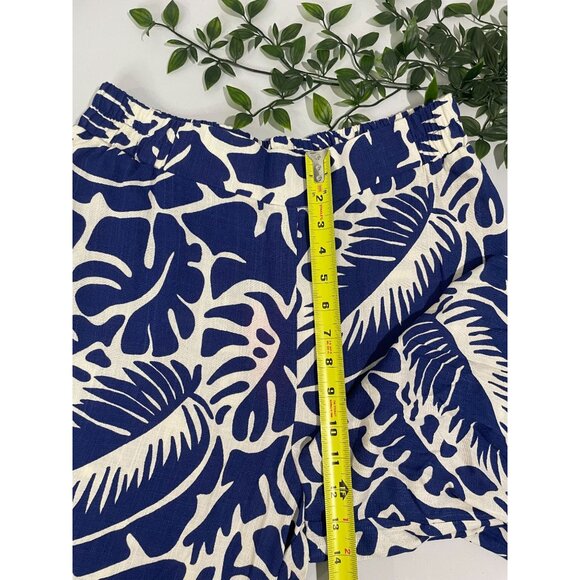 Rose + Olive Womens Elastic Waist Blue & White Tropical Print Wide-Leg Pants SzM - Picture 12 of 15